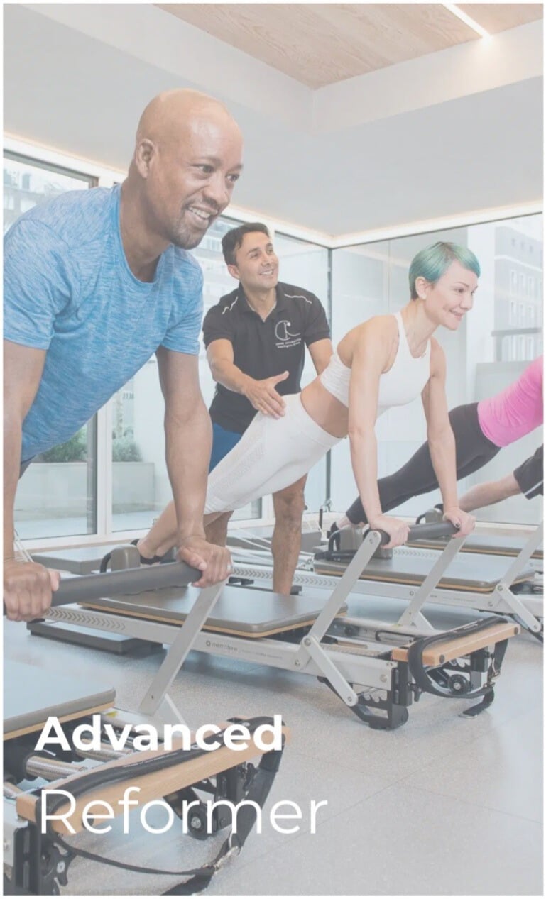 Advanced reformer is our most challenging classes. You have to master all the Essential and Intermediate exersises to book this. Classes offered in Kensington, Chelsea. Windsor and Manchester.